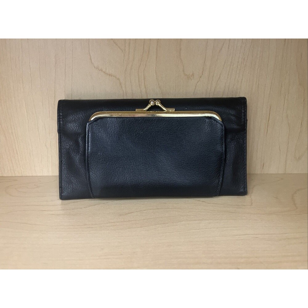 Vtg BUXTON Wallet Clutch Coin Purse Checkbook Organizer Black Leather